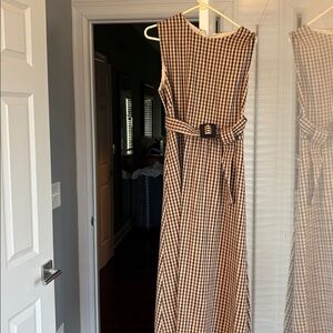 LK Bennett Brown and Cream Gingham Belted Midi Dress